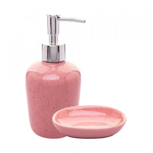 Conjunto 2 peças para banheiro de cerâmica Dots – Wolf (Rosa)