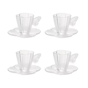 Conjunto 4 Xícaras de Café de Vidro com Pires Butterfly 80ml – Wolff