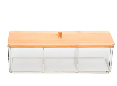 Organizador de acrílico tampa de bambu com 3 divisórias
